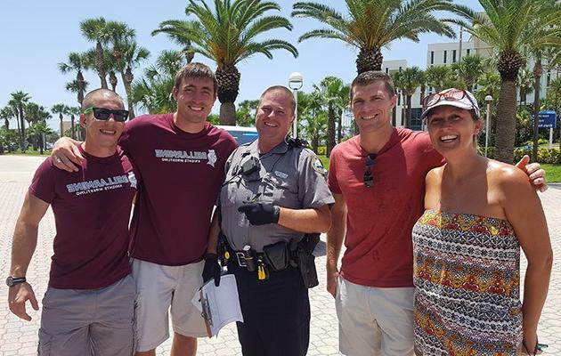 From left: Jill Thompson, Derek Moore, Officer Jacobs, Spencer Adams and Brandon Sellers.